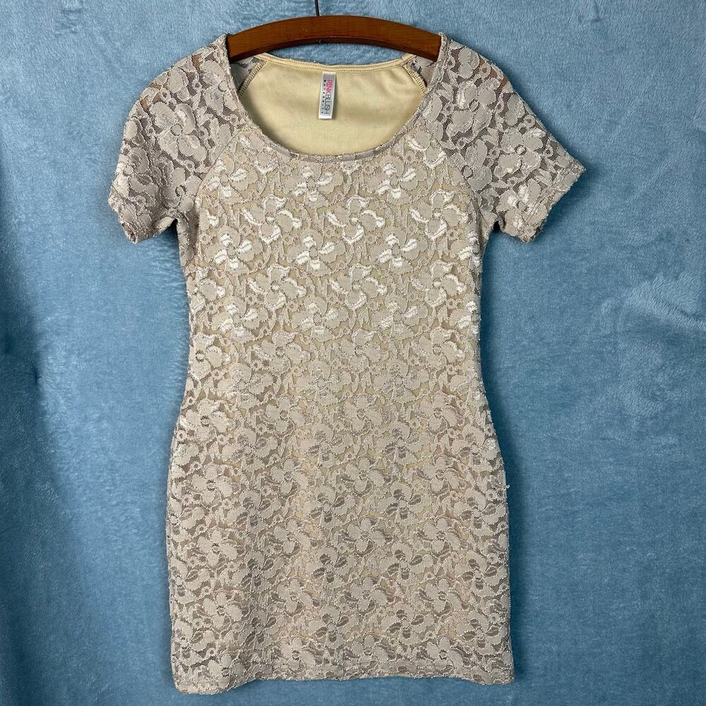 PinkBlush Maternity Women Cocktail Floral Lace Sheath Dress Cream Bodycon Medium